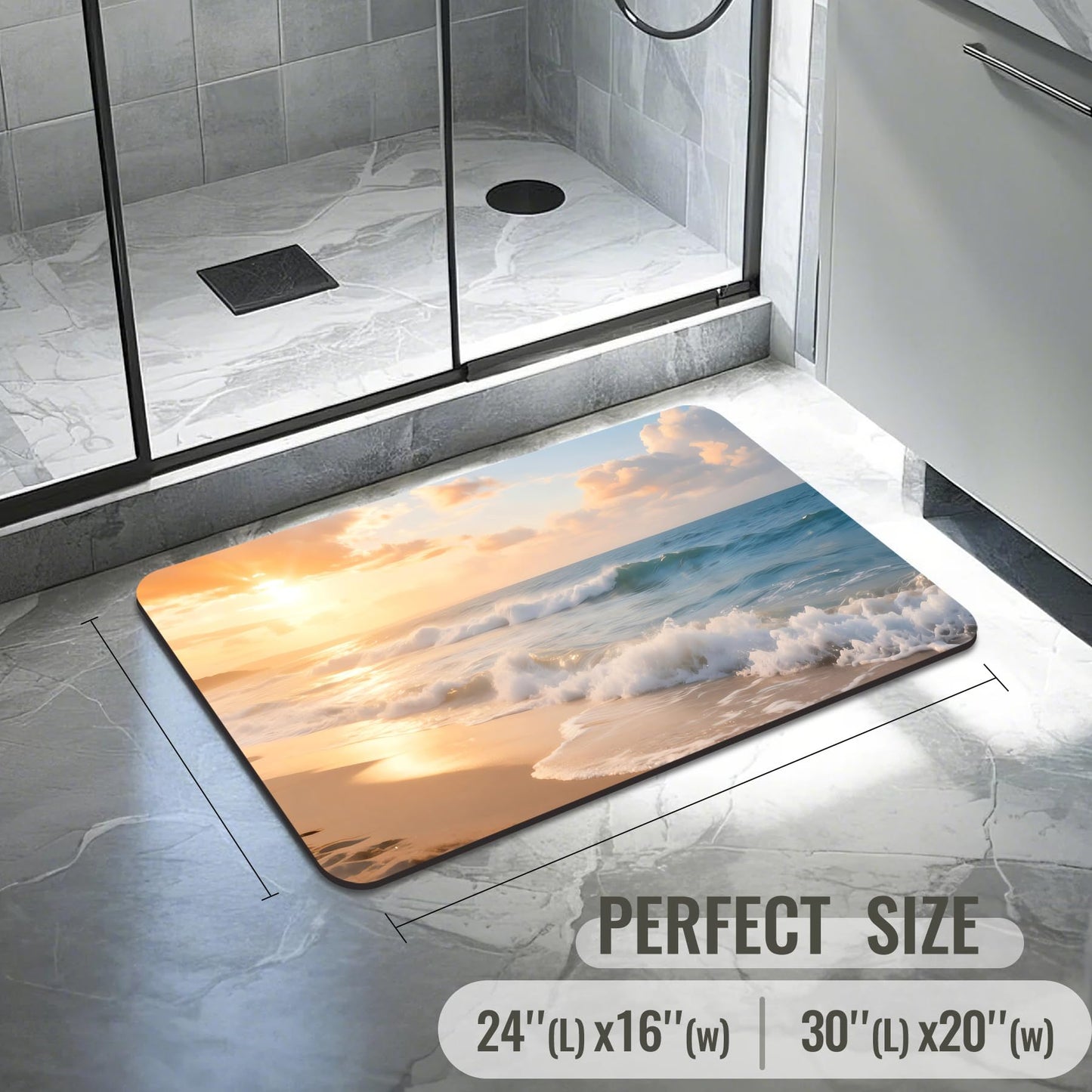 Zedliyu Quick Dry Bath Mat for Bathroom,Super Absorbent Beach Welcome Bath Rug Non-Slip Rubber Backing,Machine Washable Bathroom Floor Mat for Shower, Tub, Sink Area Sunrise 30x20