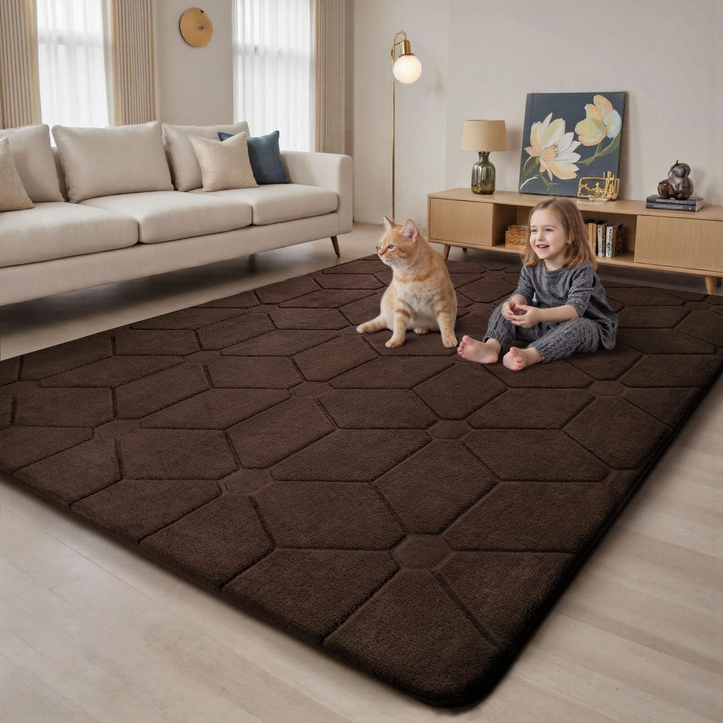 Sour Lemon 4x6 Area Rugs for Living Room, Soft Large Area Rug Fluffy Grey Rugs for Bedroom，Machine Washable Area Rug Non Slip Carpet Rug for Living Room Playroom Kids Room Home Decor