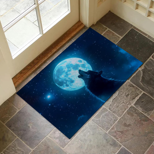 VANZEV Howling Wolf and Moon Indoor Door Mat for Entryway, 17x29.5 Inch, Mystical Night Sky Floor Doormat for Home Decor, Non-Slip Rug Mat for Living Room, Kitchen, Bedroom, Gifts for Wolf Lovers