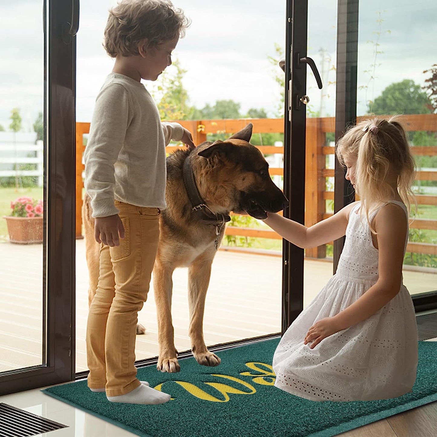 T.HENV Christmas Door Mat Outdoor, 30x17.5 Waterproof All-Season Front Door Mat Outside Entrance, All-Weather Quick Drying, Low Profile Doormat Indoor, Patio Porch Entryway Mats, Green-Gold
