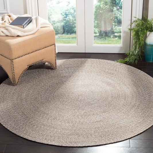 SAFAVIEH Braided Collection Area Rug - 5' Round, Ivory & Beige, Handmade Woven Cotton, Boho Reversible Style, Ideal for Living Room, Bedroom, Dining Space (BRD256B)