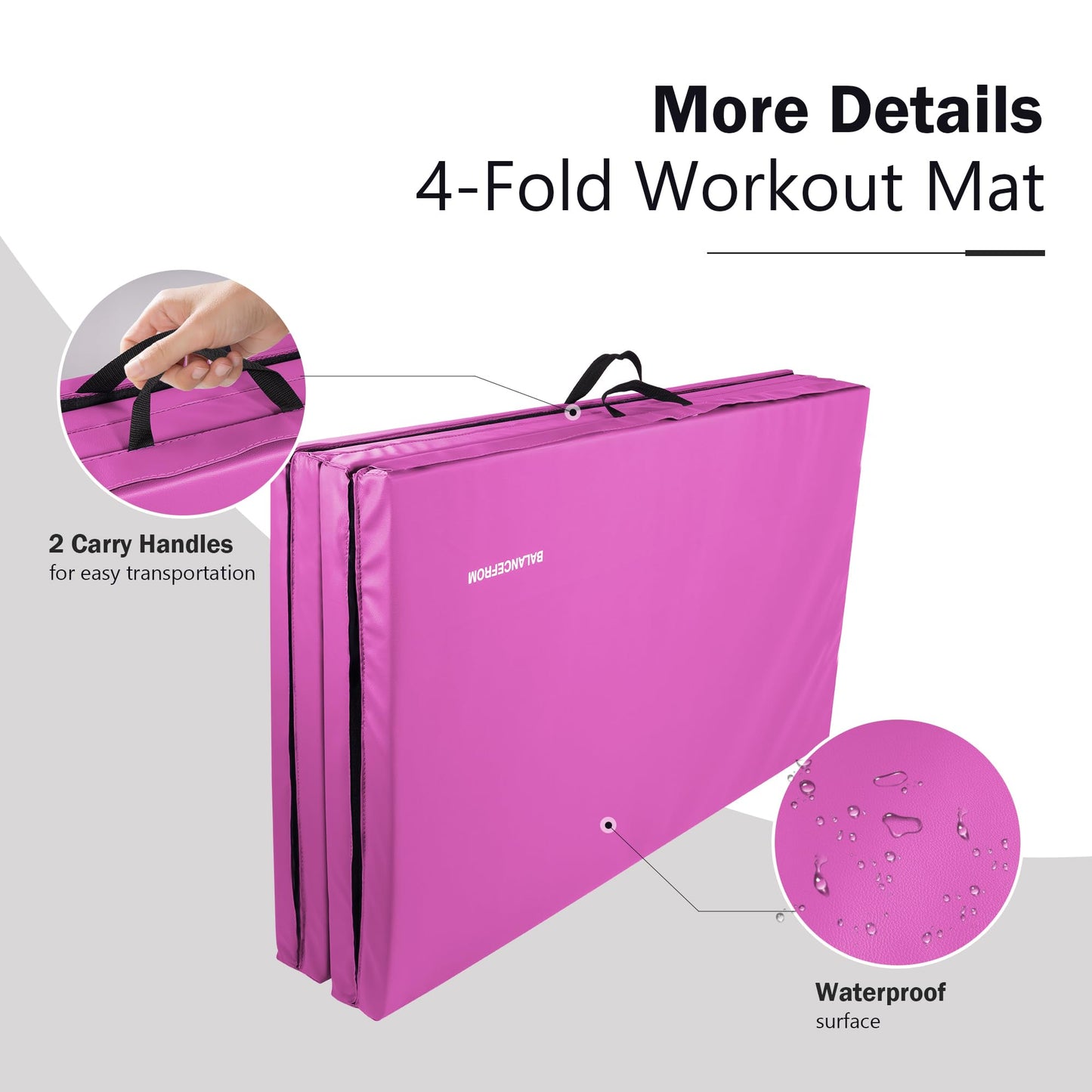 Fitvids Gymnastics Mat, 4'x8'x2" Thick Folding Home Gym Exercise Mat with Tear-Resistant PU Leather and Handles, Workout Mat for Yoga Pilates Tumbling Stretching MMA Core Workouts Wrestling