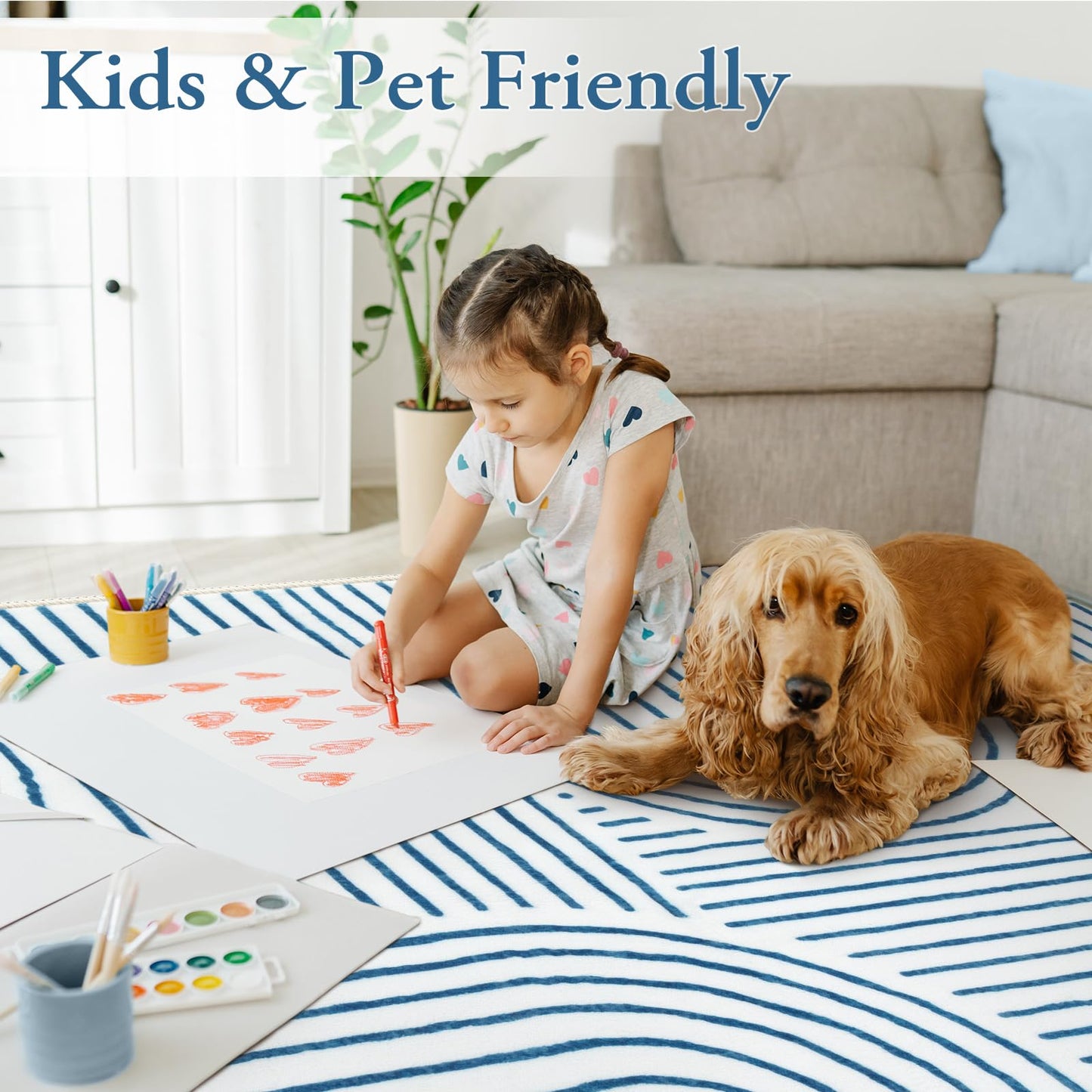 Lahome Abstract Washable Rugs, 4x6 Blue Rug for Bedroom Nursery Soft Non Slip Modern Living Room Rug, Ultra-Thin Non-Shedding Throw Carpet for Entryway Kitchen Office Darrell(4'x6',Blue/White)