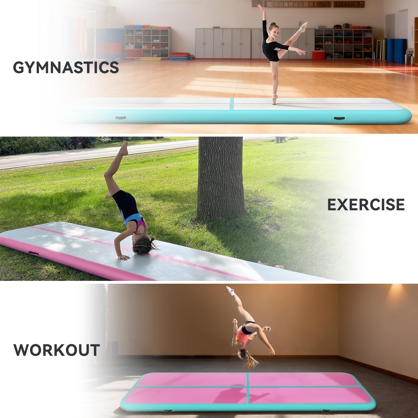 KIKILIVE Inflatable Air Gymnastics Tumbling Mat 10ft, Air Tumble Track Mat 4 inches Thickness with Electric Air Pump for Home Use Outdoor Training Cheerleading Yoga Water Beach Park