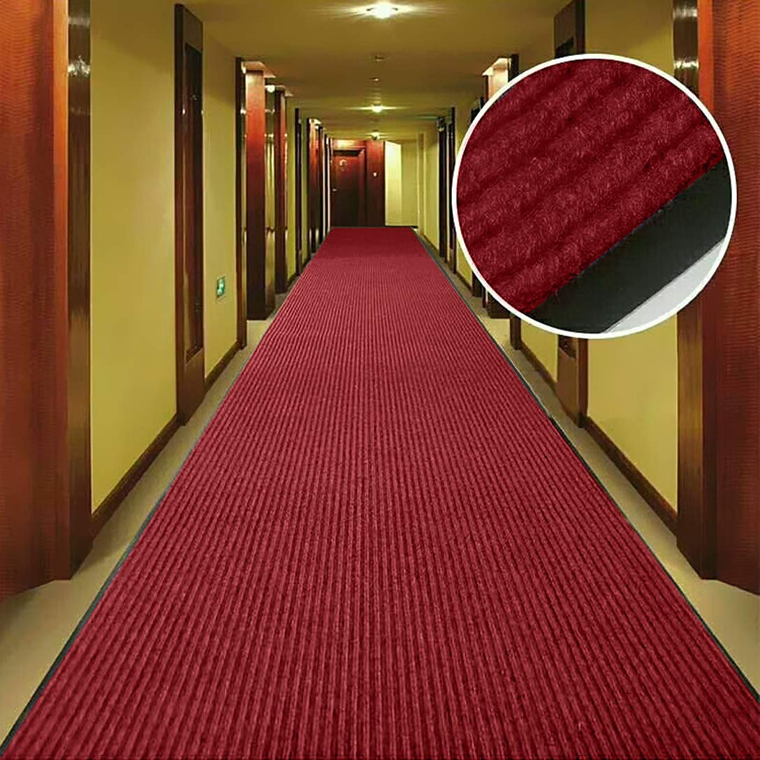 MYOYAY 3x10ft Brush Step Entrance Mat Heavy Duty, Commercial Grade Door Floor Mats Tough Entry Collection Slip Skid Entrance Mat with Rubber Backing Indoor Outdoor Rug Dark Red