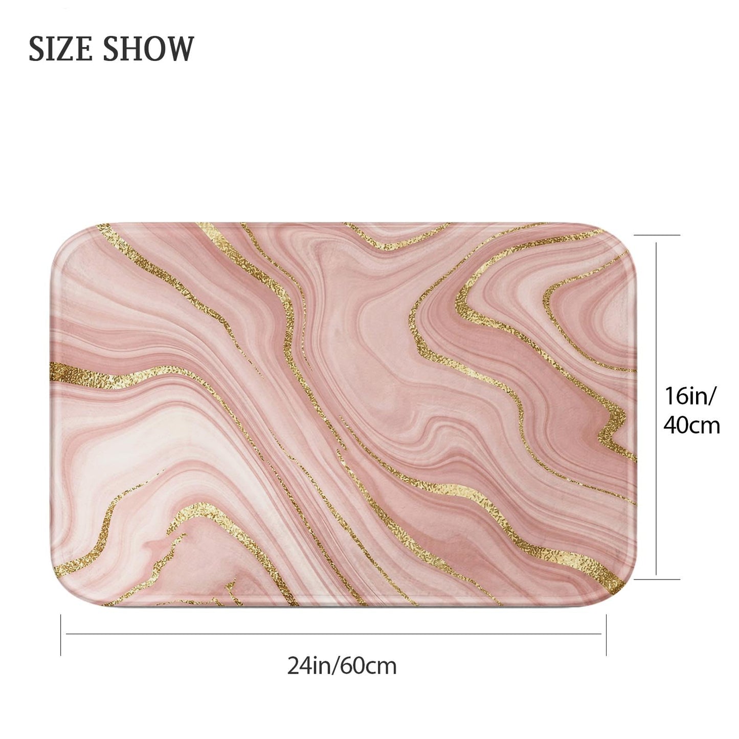 Britimes Marble Pink Bath Mat for Bathroom Washable Floor Rug Carpets Floor Mat Bathroom Decorations 16x24 inches for Kitchen Indoor