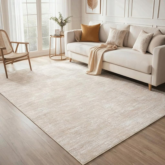 GarveeHome Bedroom Rugs 5x7 Solid Color Machine Washable Area Rugs for Living Room, Non Slip Non Shedding Modern Farmhouse Carpet Stain Resistant Low Pile Mats for Entryway Nursery Dining Room, Beige