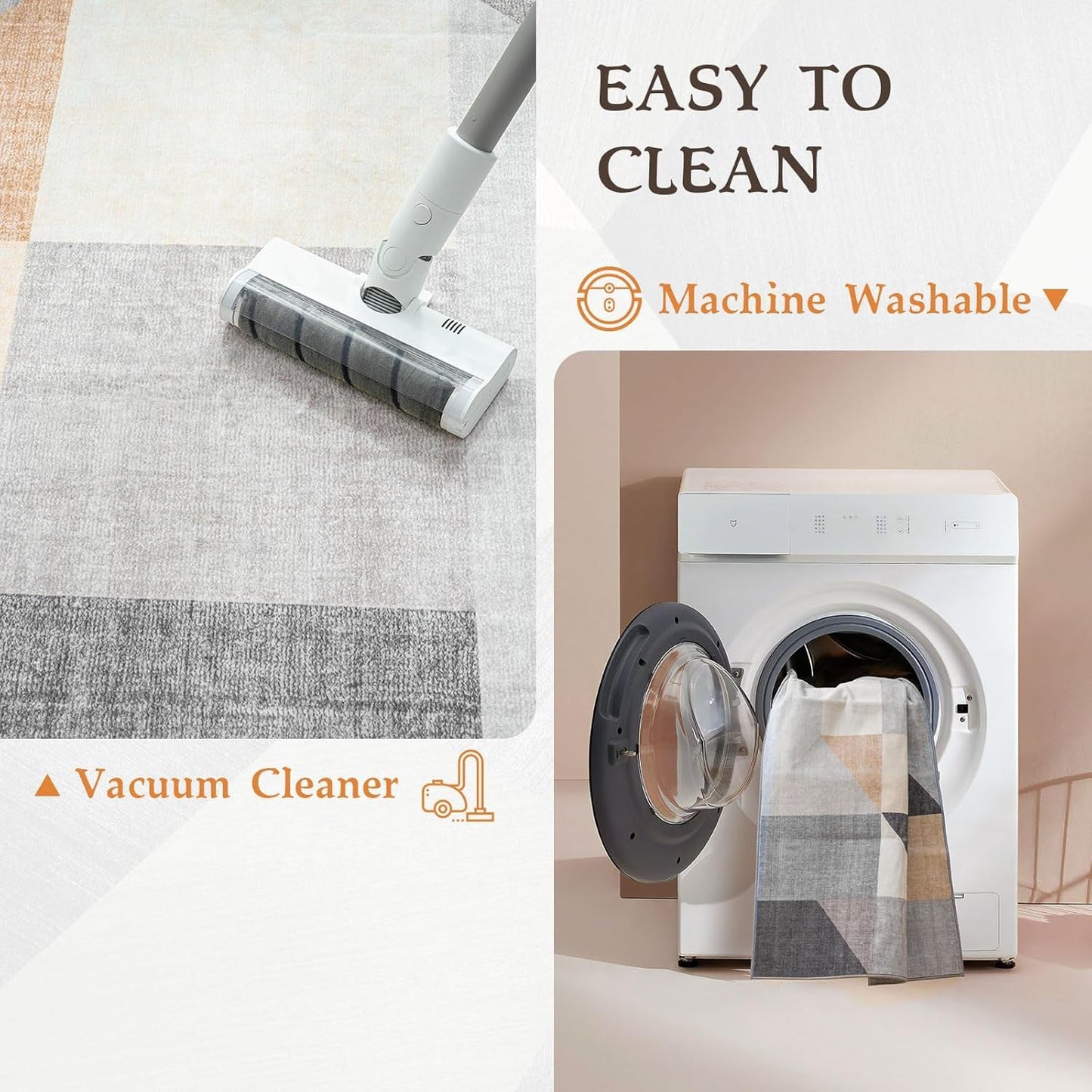 HOMFINE Washable Area Rug - Geometry Style Modern Rugs for Living Room, Bedroom, Machine Washable Rug Soft Non Slip Non Shedding Area Rug - Grey Brown, 6'x9'