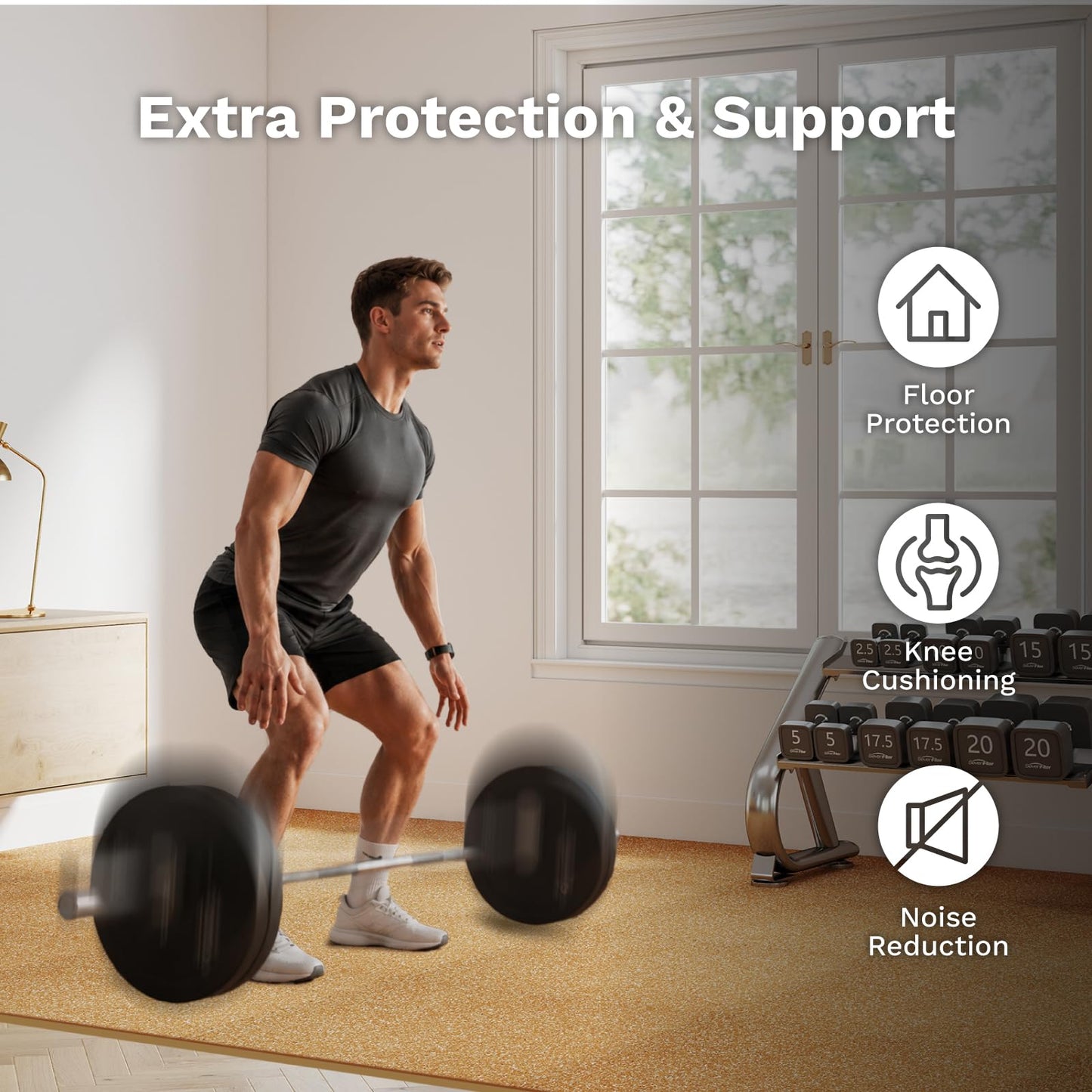 AIRHOP 1'' Ultra-Thick 48 Sq Ft Rubber Top Gym Flooring for Home Gym, 12 Tiles High Density EVA Foam Exercise Mats, Interlocking Puzzle Mats for Home Workout, Floor & Equipment Protection, Wood Grain