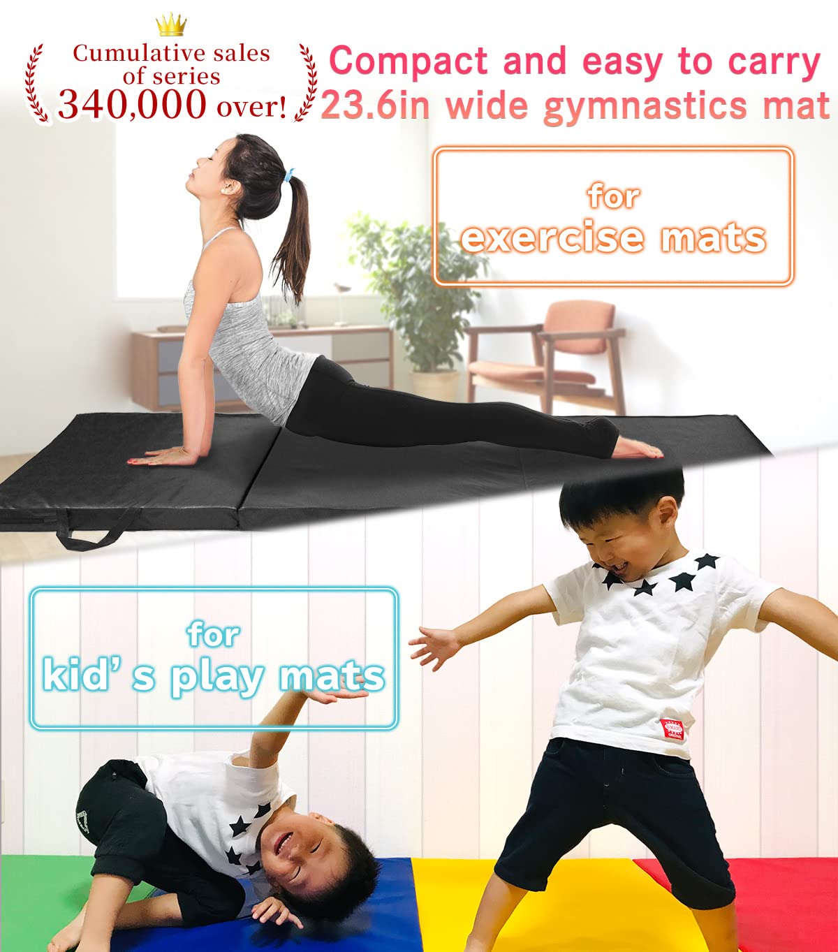 KaRaDaStyle Gymnastics Mat Folding Stretch Mats 71"x24"x2" Exercise Muscle Training Children Play Horizontal Bar Mat Yoga Sports Soundproof Home Use (Red)