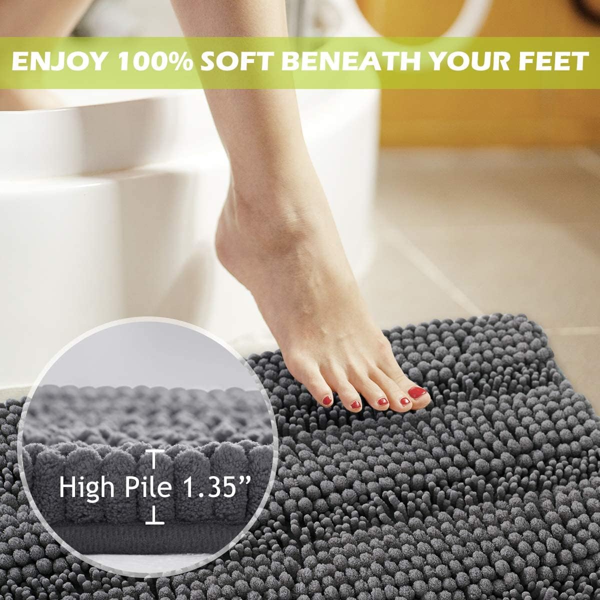 KGORGE Grey Bath Rugs - Soft Large Bathroom Rugs 60" x 24" Farmhouse Floor Cover Water Absorbent Bath Mat Shower Carpet for Toilet Door Way Kitchen Kids Baby, 1 Pc