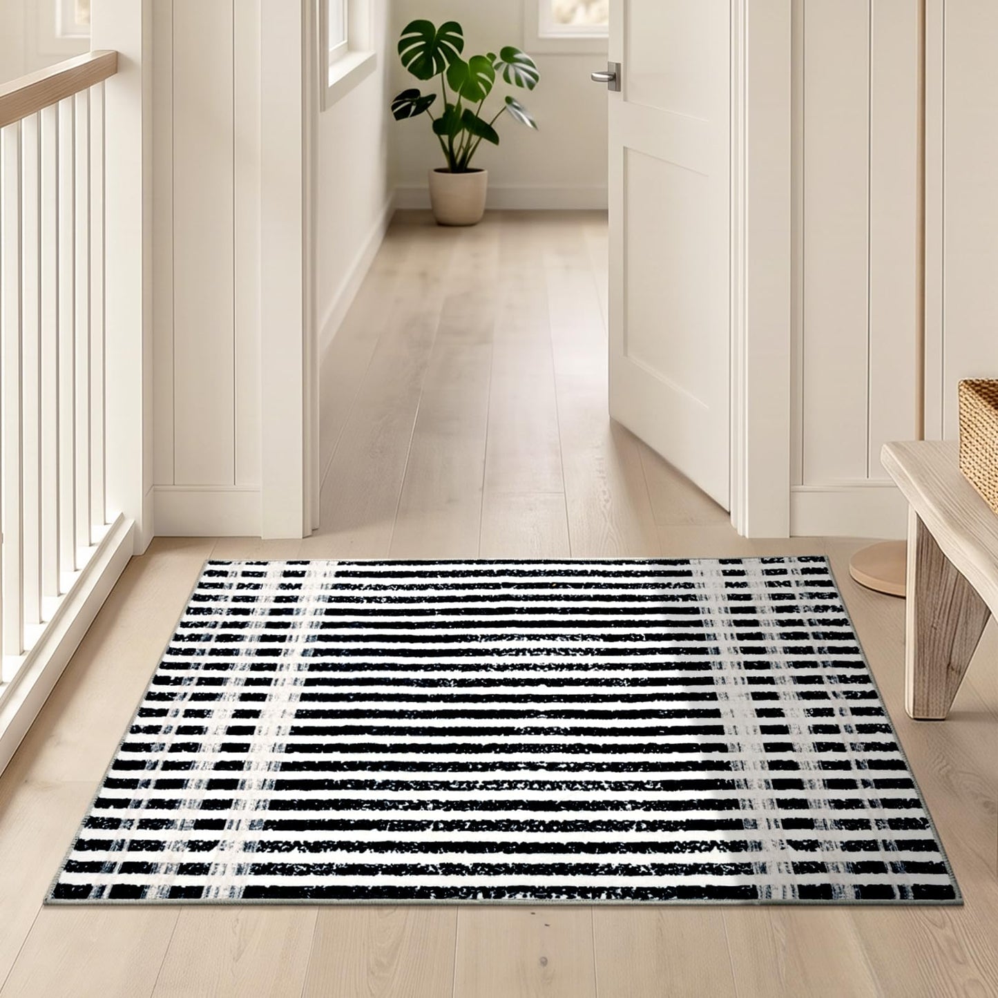 Washable 2x3 Modern Striped Area Rug, Abstract Small Throw Rug for Entryway
