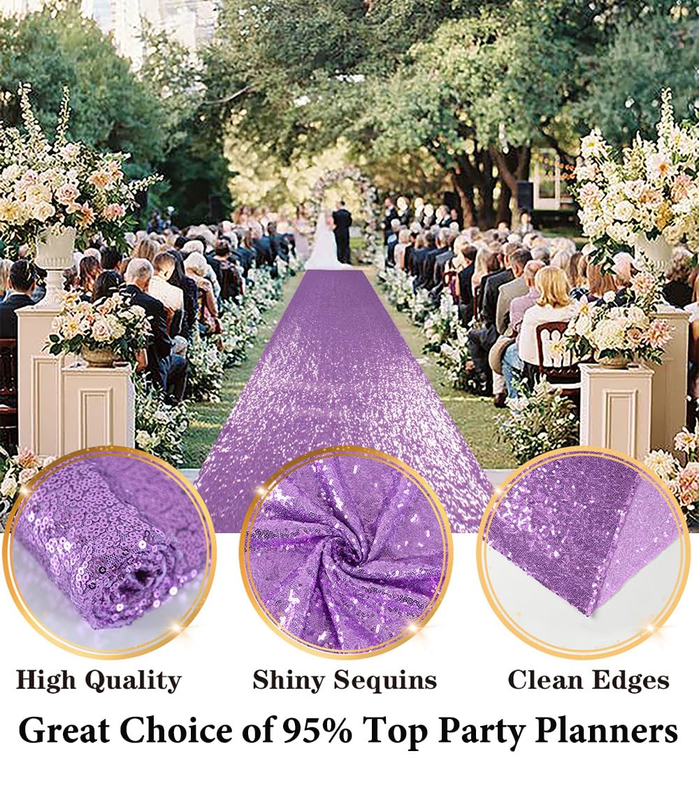 DUOBAO Aisle Runner for Wedding 15FTx2FT Sequin Aisle-Runner Indoor Outdoor Ceremonies Decor Lavender Carpet Runners Rugs Church Runner Wedding Walkway