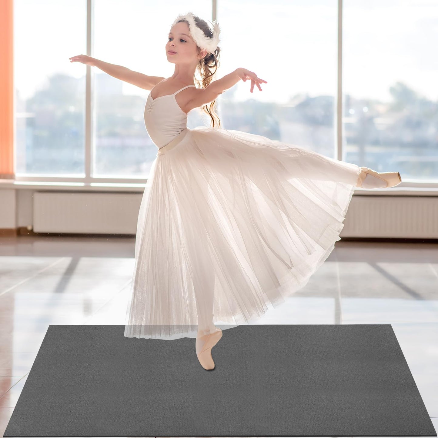 QVEEQ Portable Dance Floor Mat, Reversible Non-Slip Surface for Ballet, Tap, Jazz & Pop Dance, 48x36in with Carry Backpack & Straps – Lightweight & Easy to Store