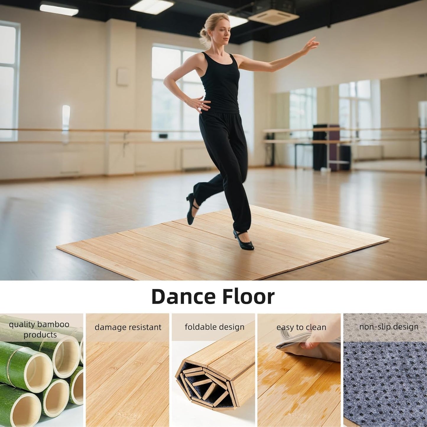 Tristcily Tap Dance Floor - 8MM 47.8 x 38.5 Inch Portable Dance Floor for Any Surface with Storage Bag, Solid Dance Board Mat, Cushioned Base Mat Perfect for Home, Studio & Events