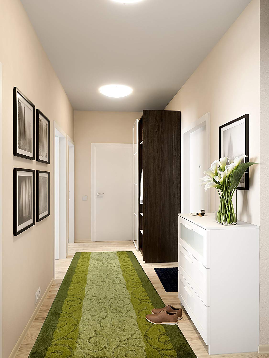 ORFA HOME Custom Cut Hallway Runner Rug, Slip Resistant, 31 Inch Wide X Your Choice of Length, Scroll Green, 31 Inch X 6 feet