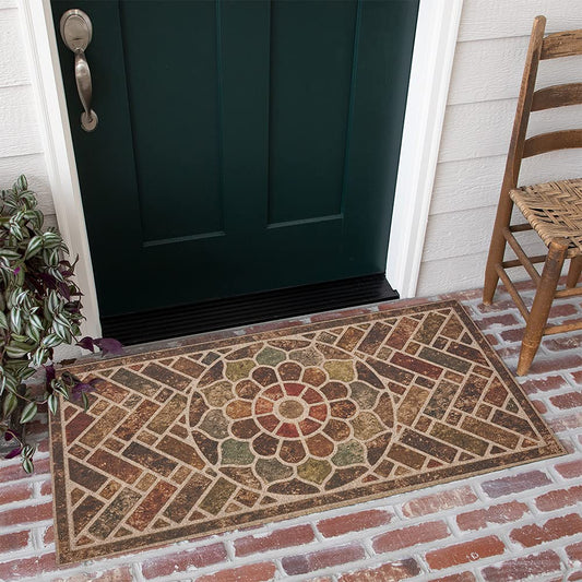 Mohawk Home Entryway Door Mat 2' x 4' All Weather Doormat Outdoor Non Slip Recycled Rubber, Ornamental Brick Brown