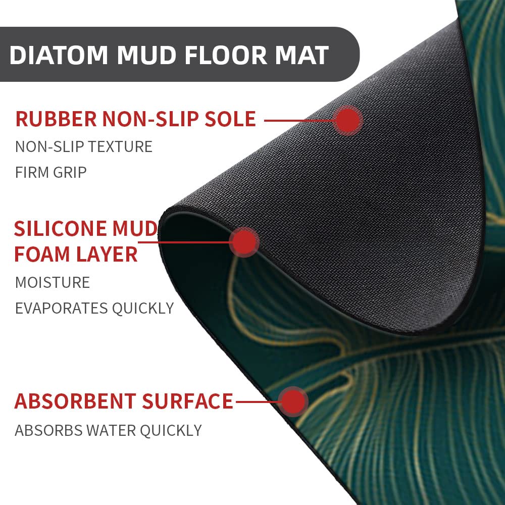 ZHUZHISHAN Diatomaceous Earth Bath Mat,The Leaves Non-Slip Volume Super Absorbent Fast Drying for Bathroom Kitchen Door mat,Eco-Friendly Easy to Clean 16×24Inch (40 * 60cm)