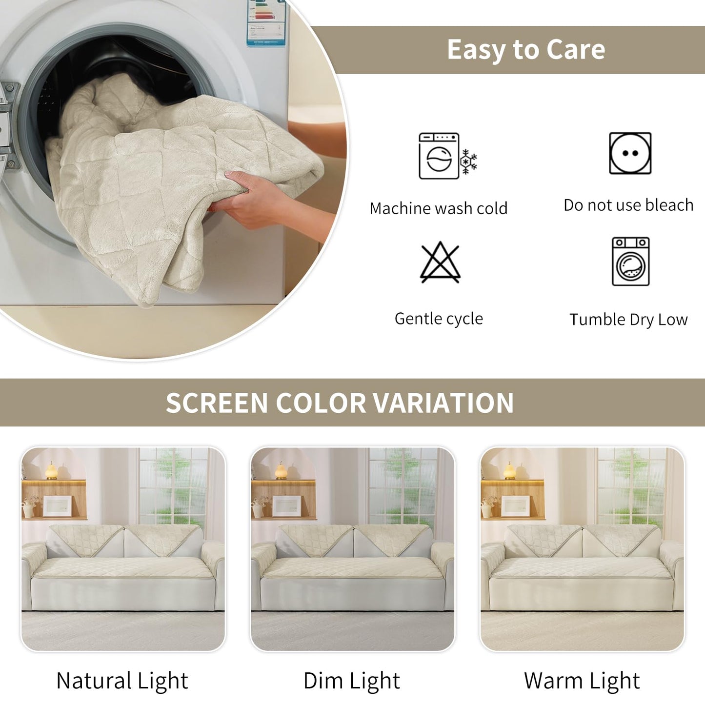 CYCMACO Fuzzy Pet Couch Covers for Dogs Washable, Non Slip Couch Covers for 3 Cushion Sofa Pet Friendly, Thick Soft Sofa Slipcovers, Dog Couch Cover Protector Couches Mat (27.6" x 70.9", Beige)