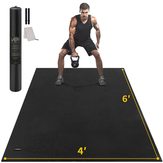 CAMBIVO Large Exercise Mat for Home Gym, 8'x6'/7'x5'/6'x4' (7mm) High-Density PVC Extra Thick Workout Mat, Non-Slip Shoe-Friendly Gym Flooring Mat for Jump Rope, Weights, Cardio, Garage & Home Workout (Ink Black)