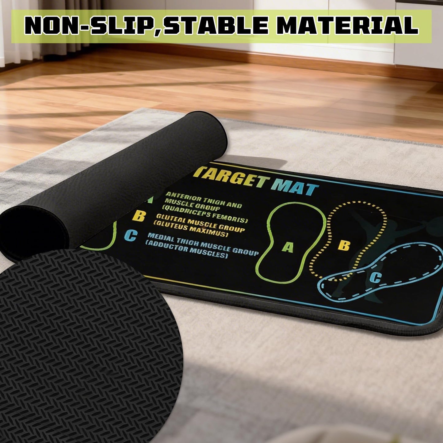 Squat Mat with Foot Position 13.8×31.5in — Non-Slip + Resistance Band