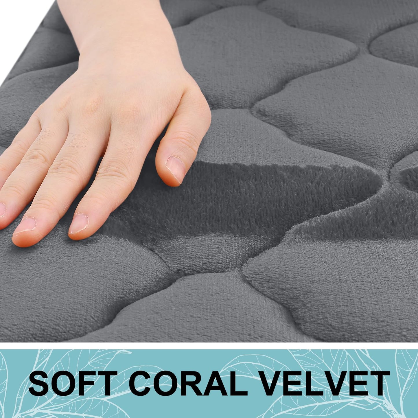 OLANLY Memory Foam Bath Mat Set of 3 Piece, Bathroom Rugs and Toilet Rug U-Shaped, Ultra Soft and Absorbent, Comfortable, Non-Slip, Machine Washable, Shower and Home Decor Accessories, Dark Grey