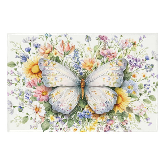 Wualmondor Butterfly Entryway Rug Spring Floral Area Rug 24x35 Inches Wildflowers Non Slip Doormat Colorful Floral Throw Rug Kitchen Carpet for Entrance Bathroom Bedroom Living Room
