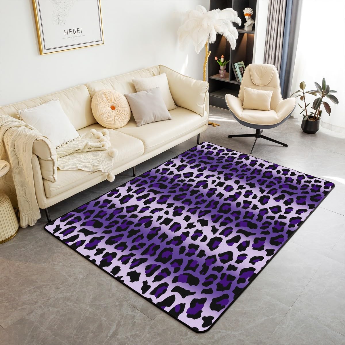jejeloiu Kids Purple Leopard Decor Carpet Area Rug 3x5 Modern Ombre Effects Living Room Rugs for Bedroom for Boys Girls Teens Cheetah Indoor Floor Mat Non-Slip Soft Women Men