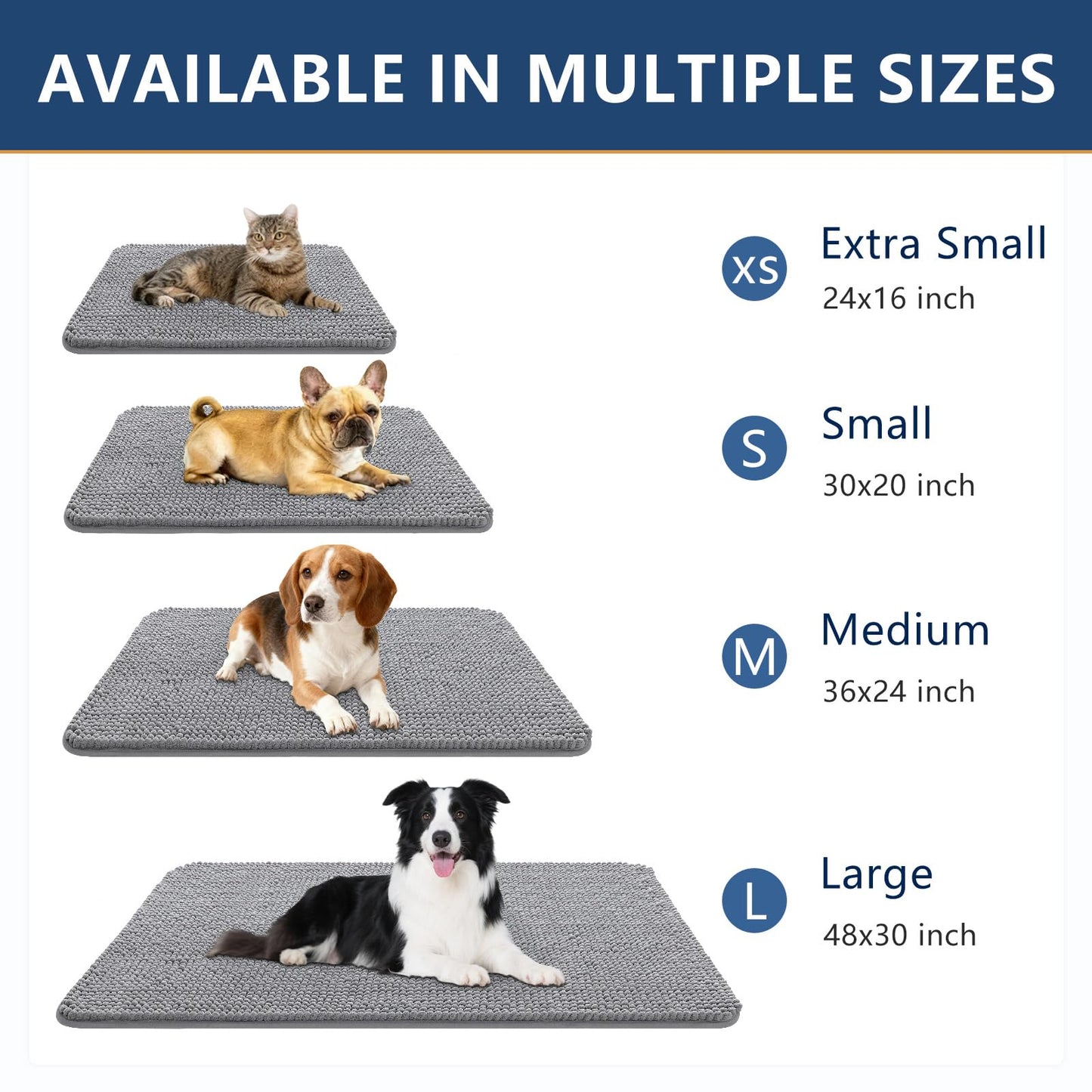 Smiry Dog Door Mat for Muddy Paws 48x30, Absorbent Microfiber Dirt Trapper Pet Doormat, Non-Slip Washable Quick Dry Chenille Front Door Mat, Entryway Rug for Indoor and Outdoor, Grey