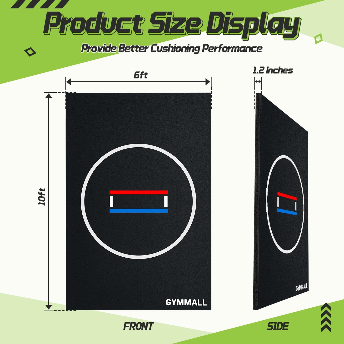 GYMMALL Wrestling Mat 6.6'x10' for Home Outdoor Indoor, 1.2" Thick Foldable XPE Jiu Jitsu Floor Exercise Mat for Gymnastics, PE Training, BJJ, MMA, Martial Art, Grappling, Judo, Boxing, Yoga - Black
