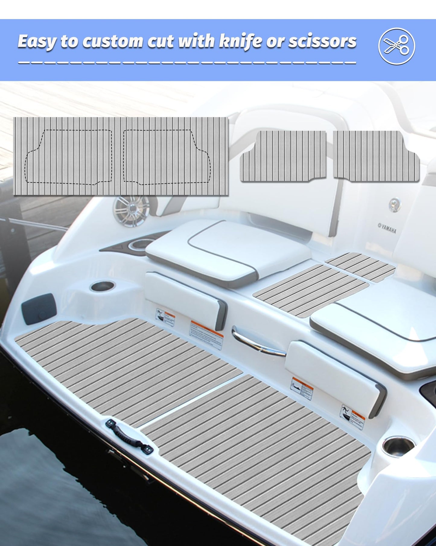 KXKZREN EVA Foam Boat Decking with 3M Adhesive Backing - Strong Self-Adhesive Faux Teak Flooring Sheet 47.2" x 11.8" Anti-Slip Marine Mats for Motorboat Jon Boats Yacht Kayak