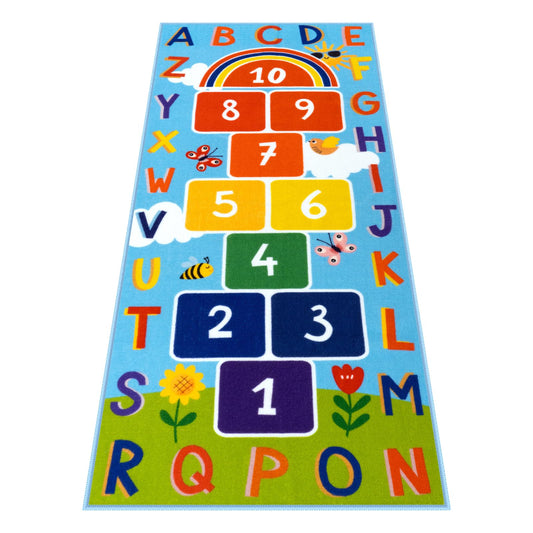STARUIA Washable Hopscotch Kids Rug for Playroom, Colorful Educational Classroom Rugs with ABC Number, Non Slip Kids Play Mat Rug Game Carpet for Bedroom Nursery Daycare Boy Girl （Blue, 31.5''x72''）