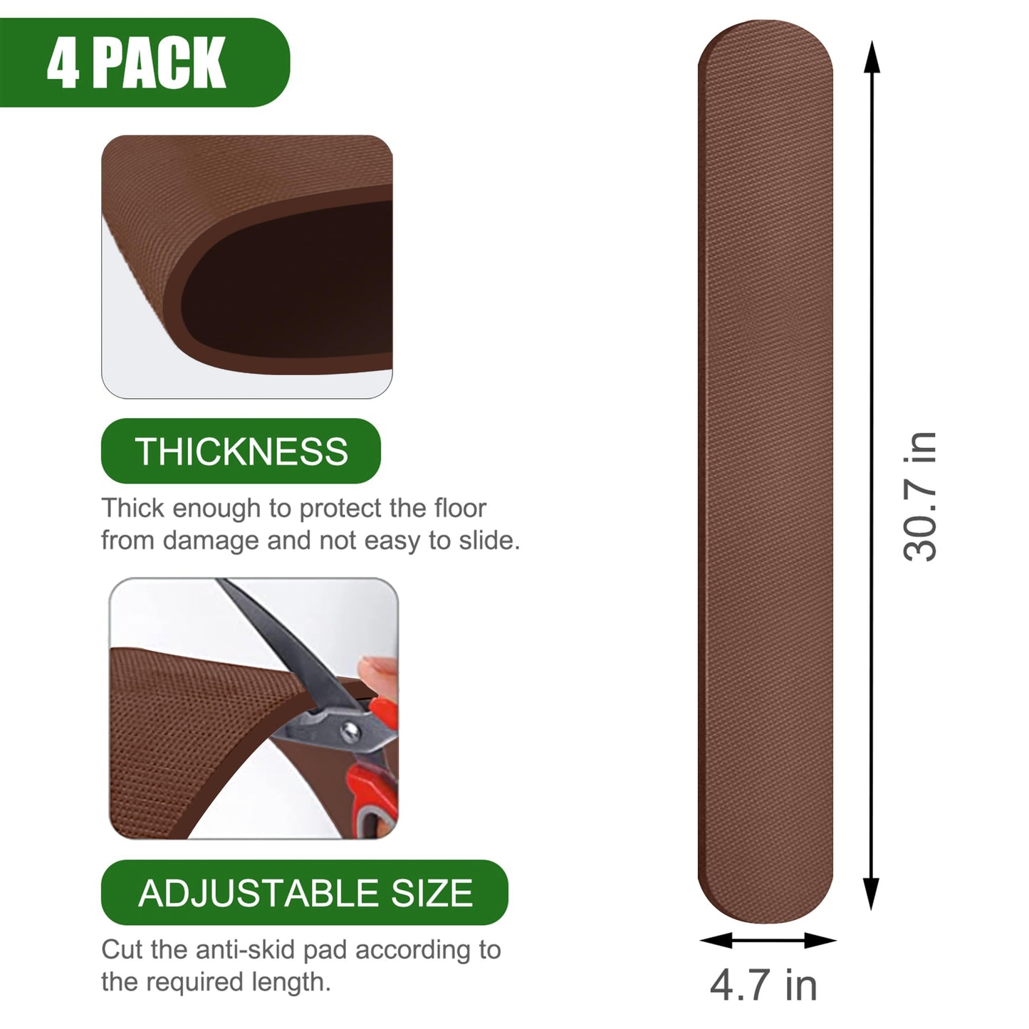 4 Pack Anti-Slip Furniture Rail Pads,Non Skid Furniture Pads for Recliners, Furniture Gripper Pad, Furniture Pads for Protecting Hardwood Floor Tile Floor,for Recliners,Sofa,couches (30.7inch-Coffee)