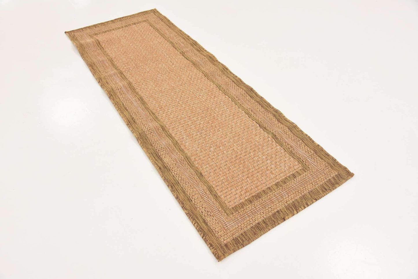 Unique Loom Outdoor Border Collection Area Rug - Multi Border (2' 2" x 6' 1" Runner, Tan/ Light Brown)