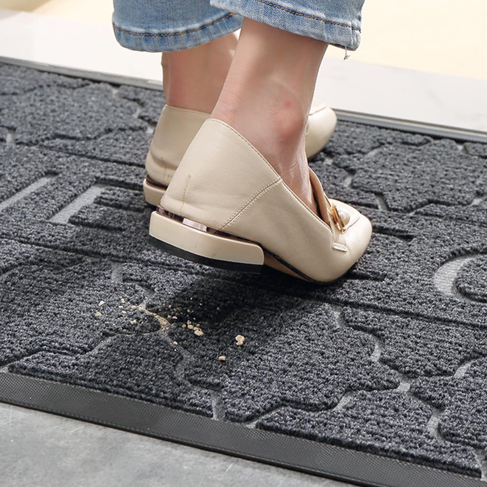 MATZEN Welcome Mats for Front Door Outdoor, Indoor Non Slip Floor Mat Entrance, Heavy Duty Waterproof Dirt Trapper Rubber Backed Low Profile Entryway Mud Home Garage Porch Office, 3x2, Blue