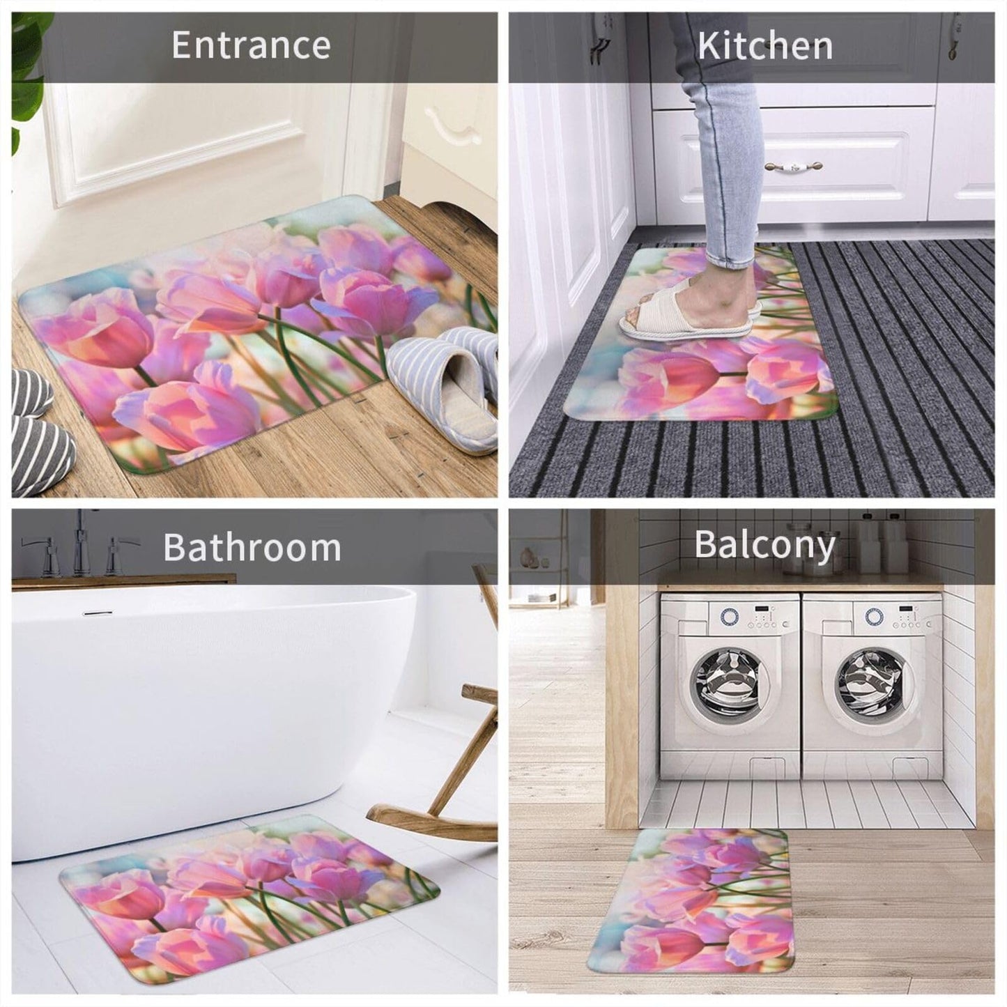 ALSILCPZ Pink Tulips in Flower Greenhouse Flannel Floor Mat Soft Plush Indoor Rug for Bedroom Living Room One Size