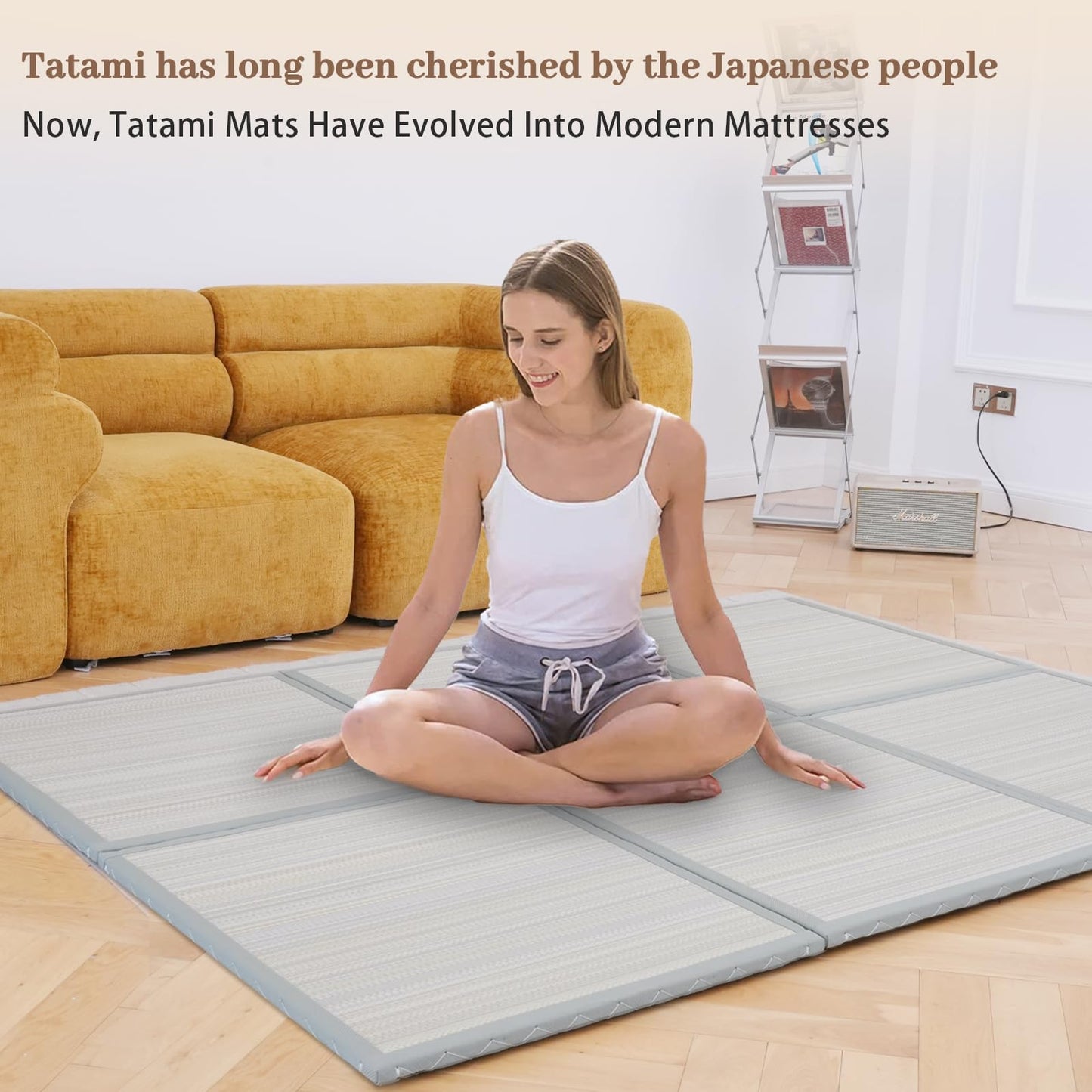 Syrinx Japanese Tatami Futon Mattress - Foldable Floor Sleeping Pad, Folding Design for Easy Portability & Storage, Moisture-Resistant Mat for Full Size Bed or Rug, Green, 80"*60"x0.9"