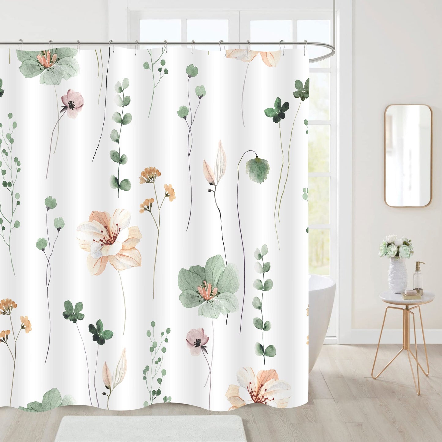 Gibelle Non Slip Bath Mat, Bathroom Set with Shower Curtain and Rug and Accessories, Bath Curtain 72" W x 72" L, Bath Rug 18" W x 26" L