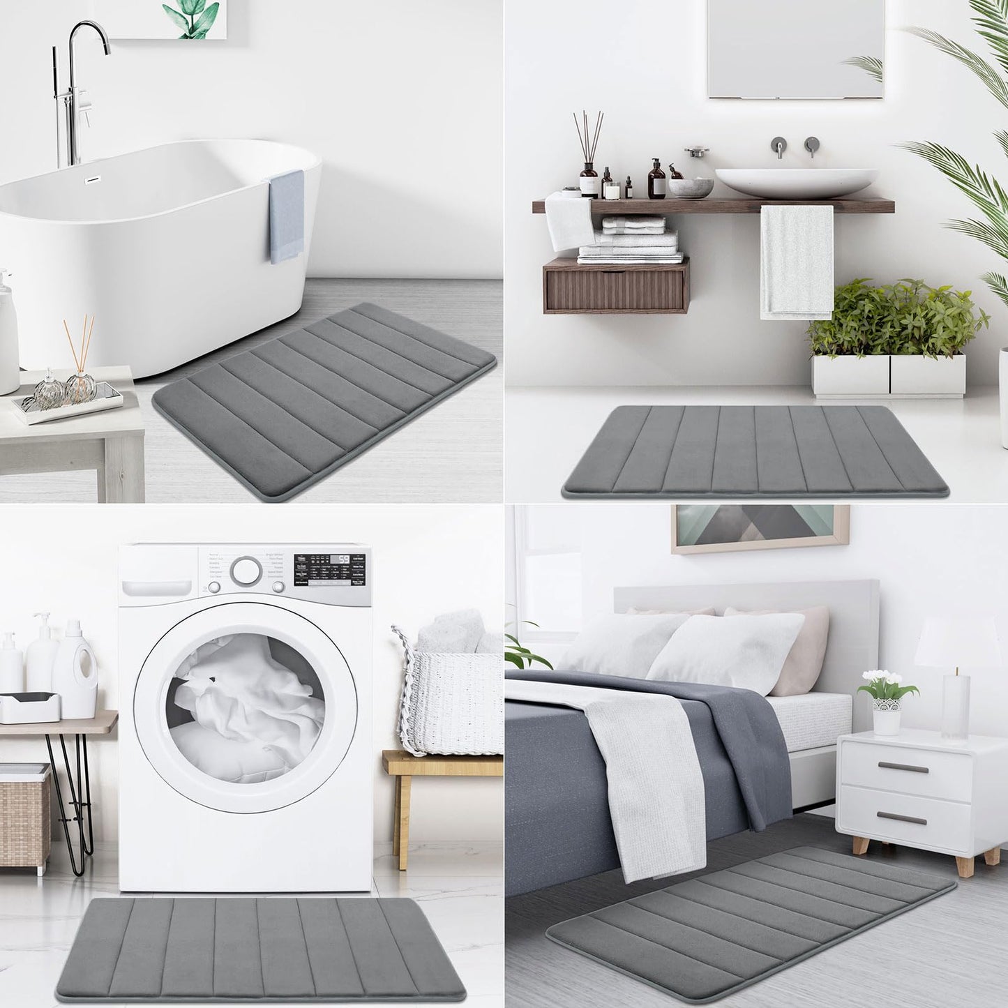 Buganda Memory Foam Bath Mat, 60" x 24", Ultra Soft and Non-Slip Bathroom Rugs, Water Absorbent and Machine Washable Bath Rug Runner for Bathroom, Shower, and Tub, Grey