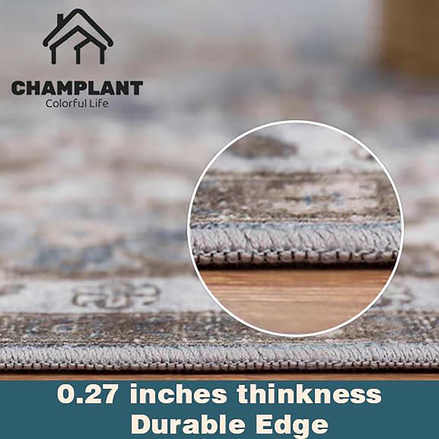 CHAMPLANT Washable Area Rug 8'x10' Floral Green Retro Boho Design Non-Shedding Non-Slip Easy Care Ideal for High Traffic Areas in Living Room Bedroom Office Coffee Table Kitchen Large Carpet