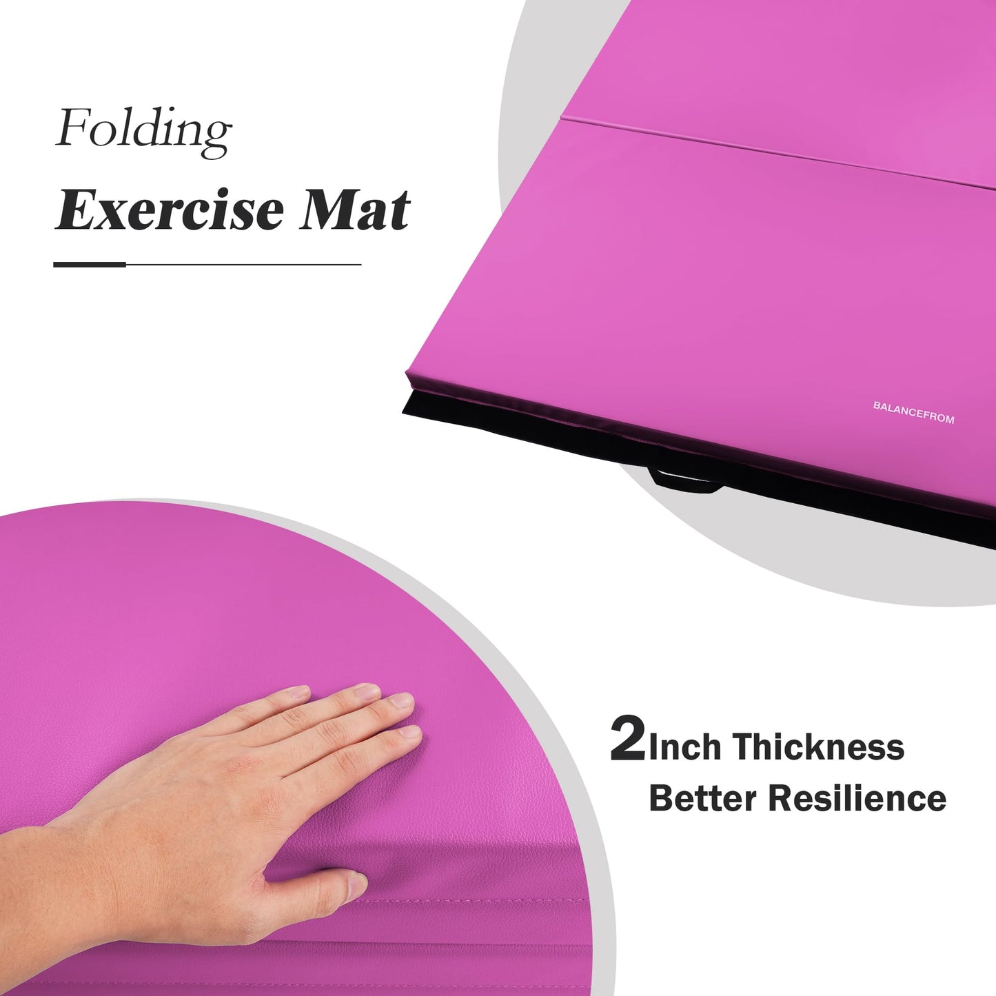Fitvids Gymnastics Mat, 4'x8'x2" Thick Folding Home Gym Exercise Mat with Tear-Resistant PU Leather and Handles, Workout Mat for Yoga Pilates Tumbling Stretching MMA Core Workouts Wrestling
