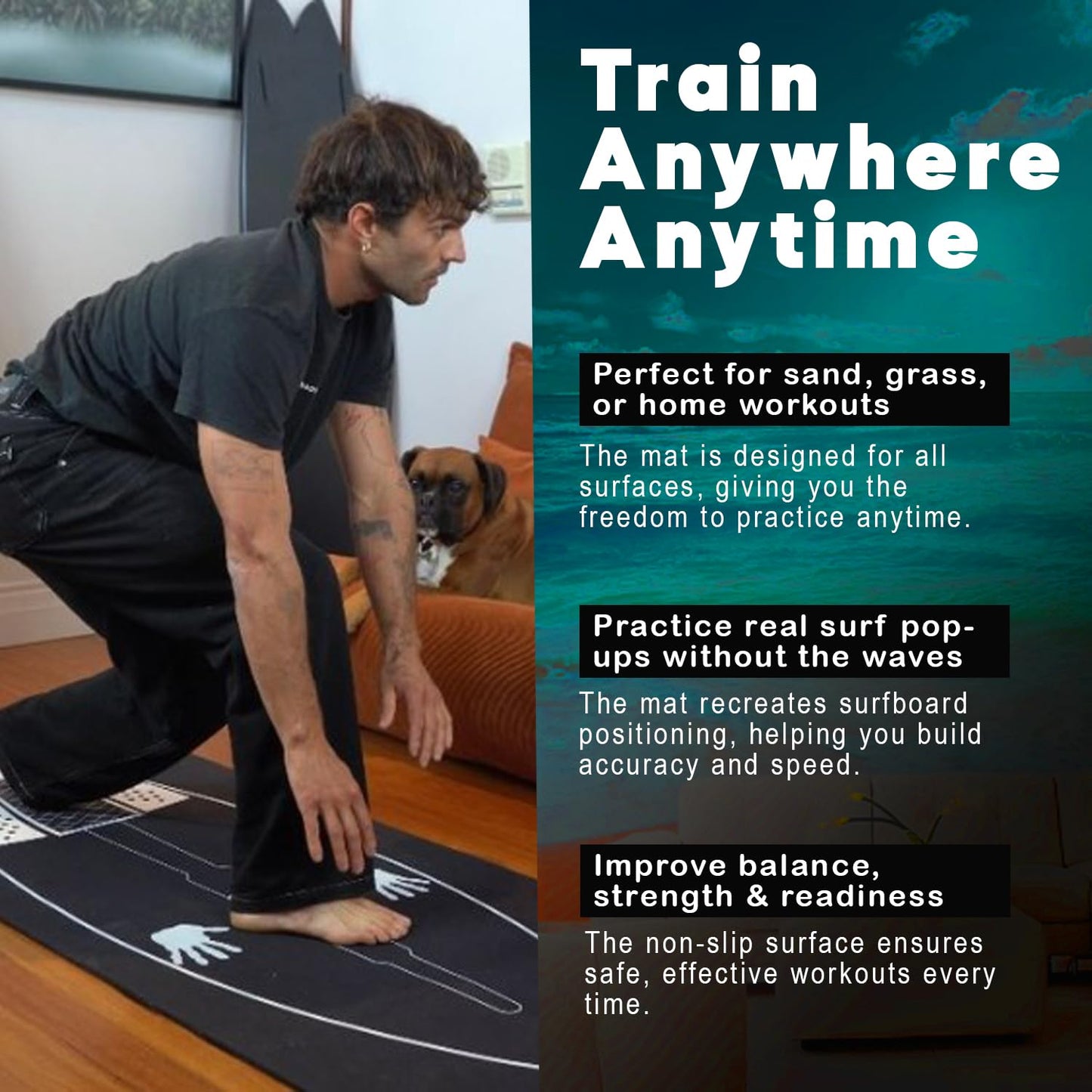 SurfStance Surf Training Mat 72" × 27.5" - Surf Yoga Mat for Pop-Up Practice, Balance & Surfing Workout - Durable Non-Slip Neoprene Rubber Surf Mat Trainer for Home and Surf Fitness