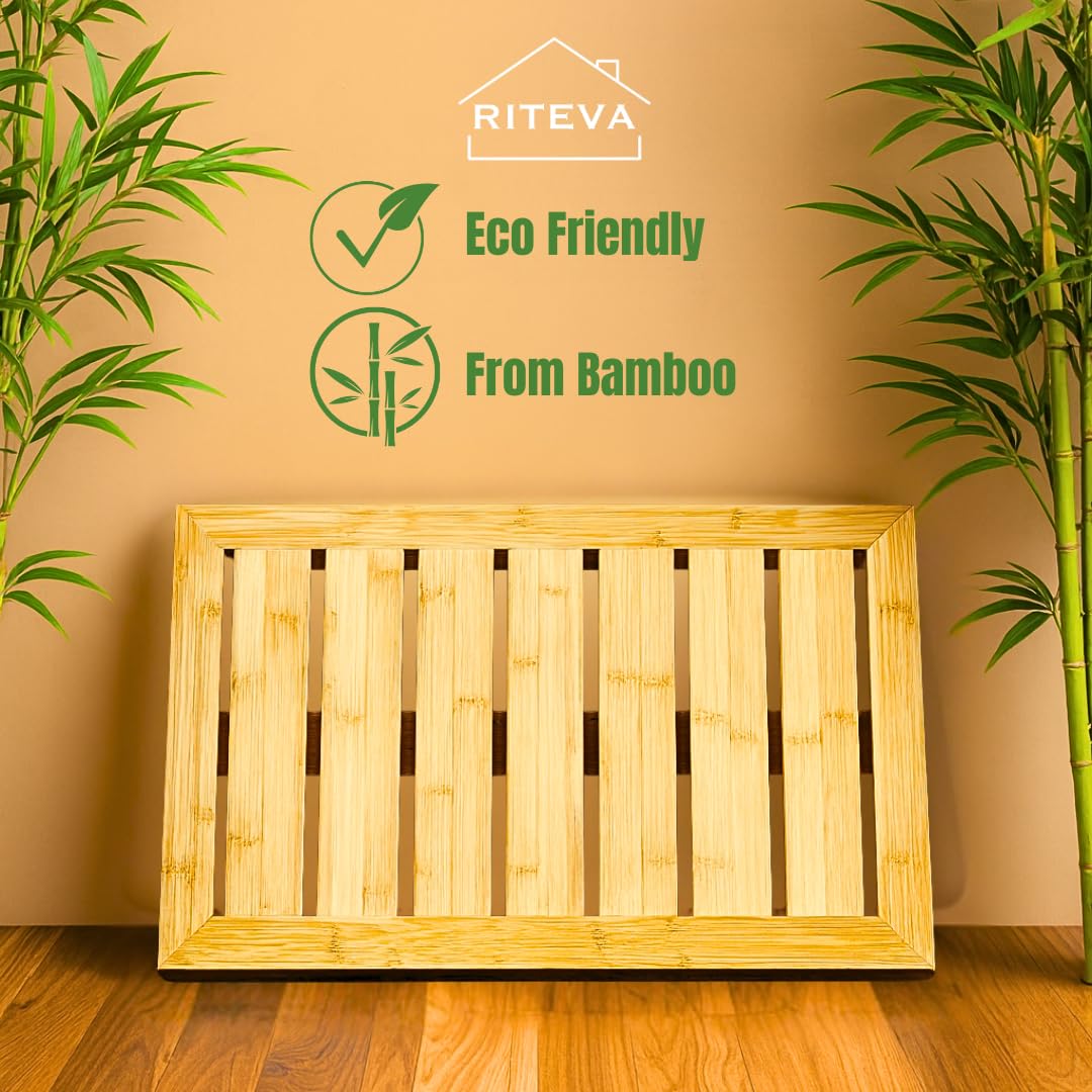 RITEVA Bamboo Bath Mat, Non Slip Bath Mat, Bath Furniture, Bathroom Accessory, Natural Bamboo Furniture, Floor Mat for Spa & Sauna, Bamboo Mat for Indoor & Outdoor Spaces, Minimalist.