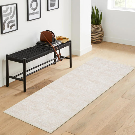 RUGSREAL 2x6 Runner Rug Washable Kitchen Runner Rug Modern Abstract Runner Mat for Hallway Contemporary Solid Rug Non-Slip Foldable Aesthetic Accent Floor Carpet for Living Room Bedroom, Beige