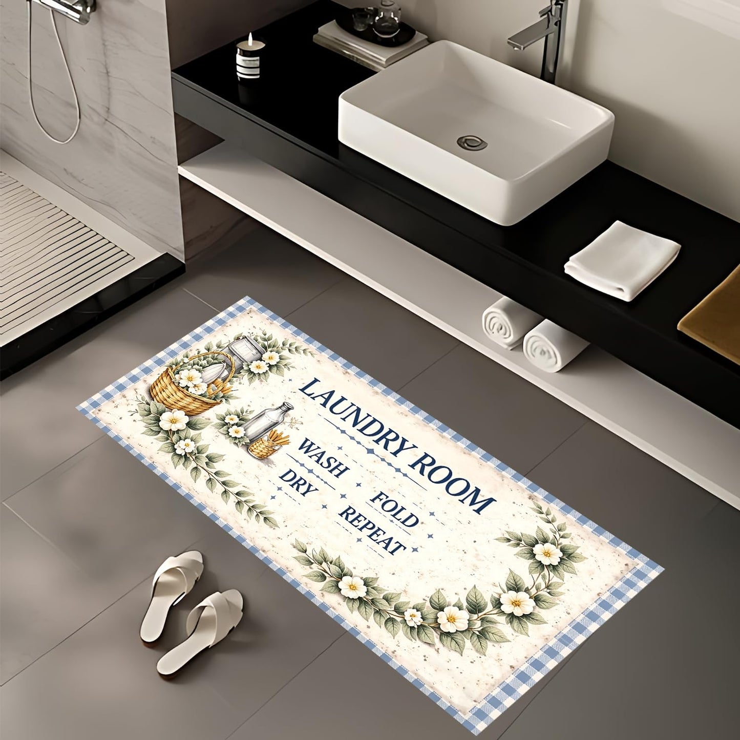 LEIWEIHOPE Retro Farm Summer Runner Rug 20x47 inch Non-Slip Waterproof Laundry Room Rug Kitchen Runner Bathroom Mat with Festive Designs,Outdoor Indoor Entryway Floor Mat Home Decor