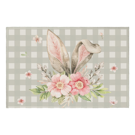 Cryomitron Easter 2x3 Rugs for Entryway Easter Bunny Ear Buffalo Plaids Front Door Mat Indoor Non Slip Low Pile Area Small Rugs Spring Rabbit Floral Throw Rugs for Kitchen Bathroom Bedroom Living Room