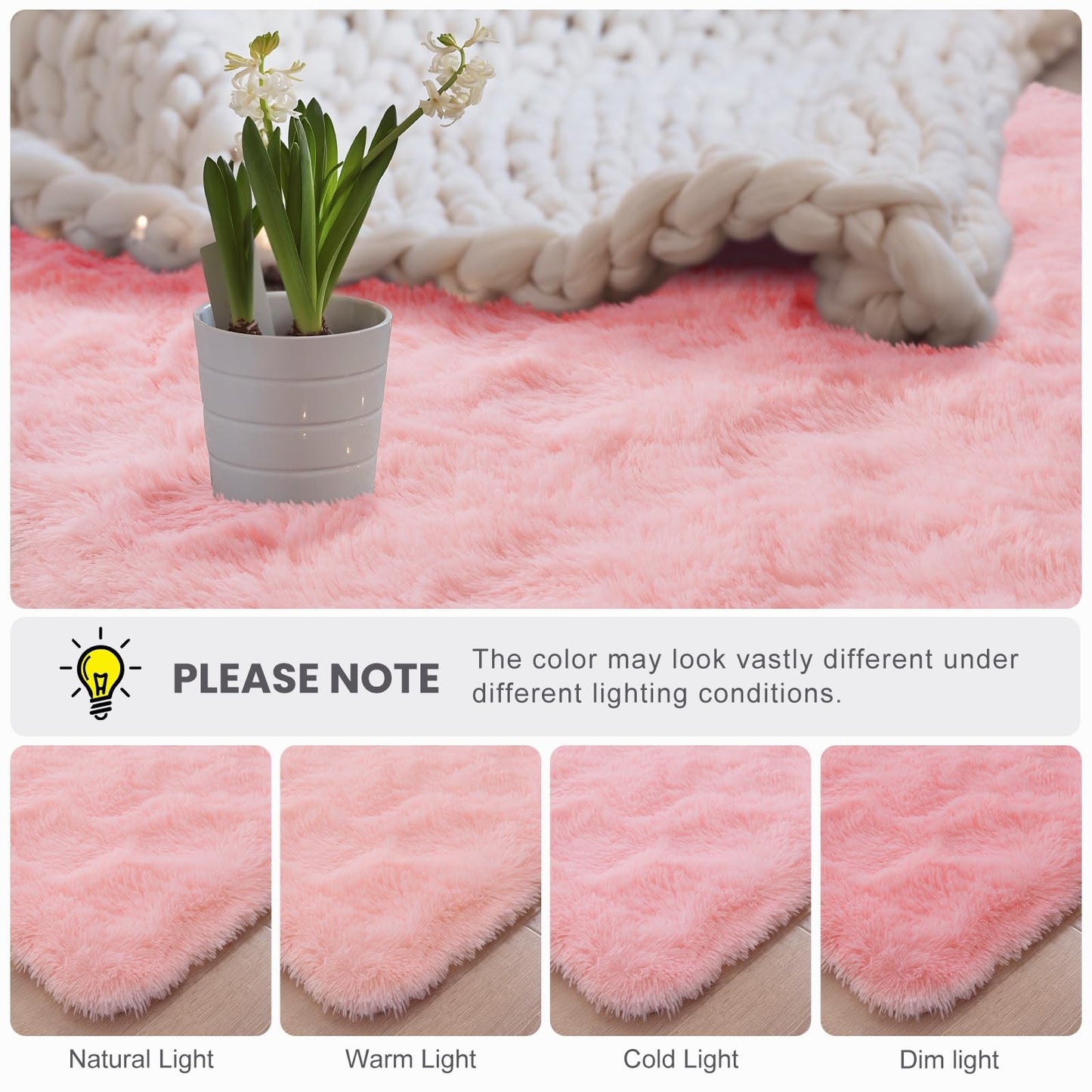 Macgace Light Pink Rugs for Bedroom Girls, 3x5 Shag Rug Fluffy Area Rugs with Non-Slip Backing for Living Room, Fuzzy Plush Carpet Washable Rug Cute Home Decor Aesthetic for Nursery Dorm Office