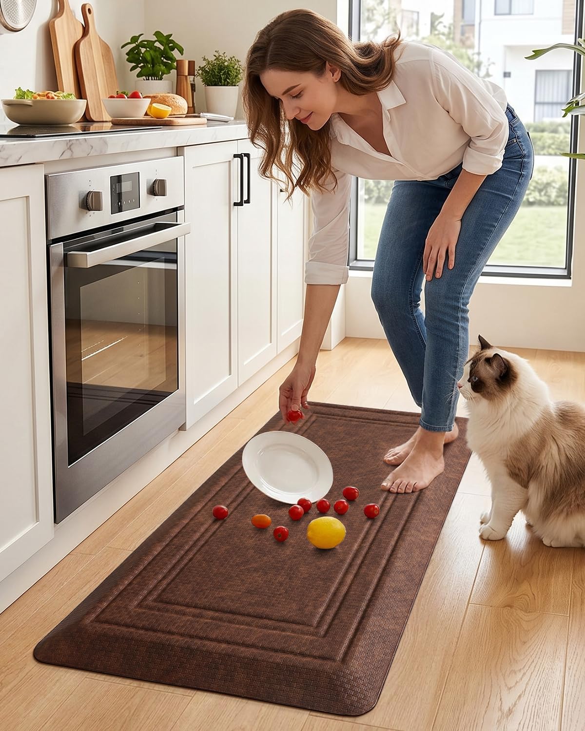 LUMI Anti Fatigue Cushioned Comfort Mats for Standing, 0.8" Extra Thick Ergonomic Mats for Desk Office, Non-Slip, Ultra Soft, Memory Foam Rugs for Home, Kitchen, Laundry, 20"x40", Brown