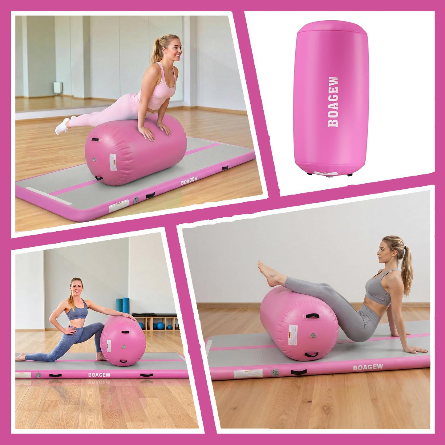 BOAGEW Gymnastics Mat with Air Roller,Inflatable Air Track Tumbling Mat for Home Gym Training, Tumble Track for Cheerleading/Gym/Training/Yoga/Beach/Water/Park Outdoor Use with Electric Air Pump ﻿