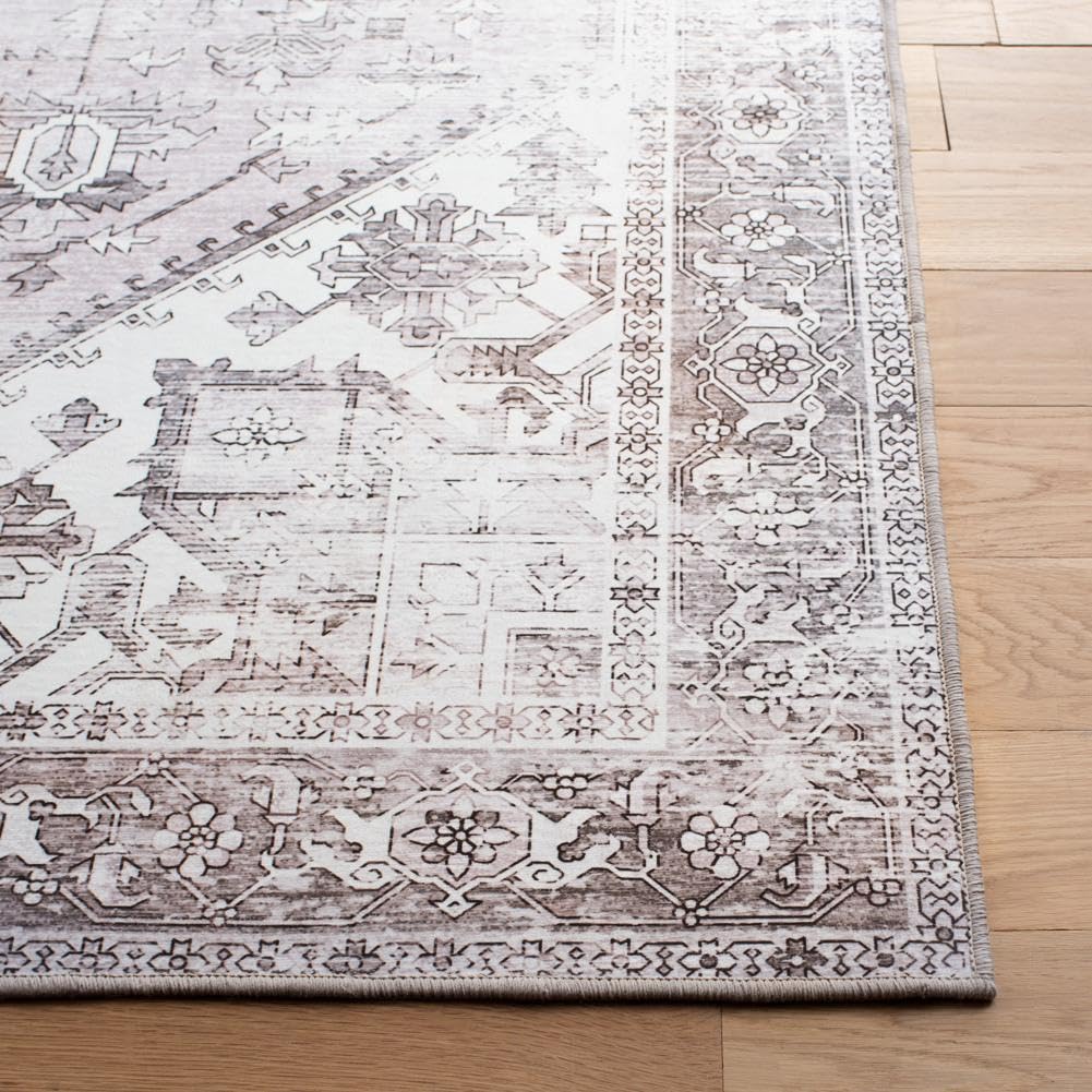 SAFAVIEH Washable Rug Tucson Collection - 2'6" x 4', Beige & Grey, Slip Resistant & Easy to Clean, Ideal for Living Room, Bedroom, Dining Space (TSN102B)